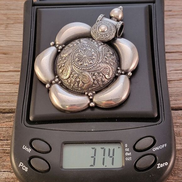 Vintage Sterling Large Boho Tribal Bird Repousee Statement Pendant - Picture 7 of 10